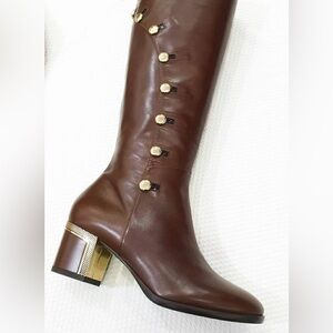MARINO FABIANI MADE IN ITAKY Brown Leather Heeled Boots with Gold Accents
